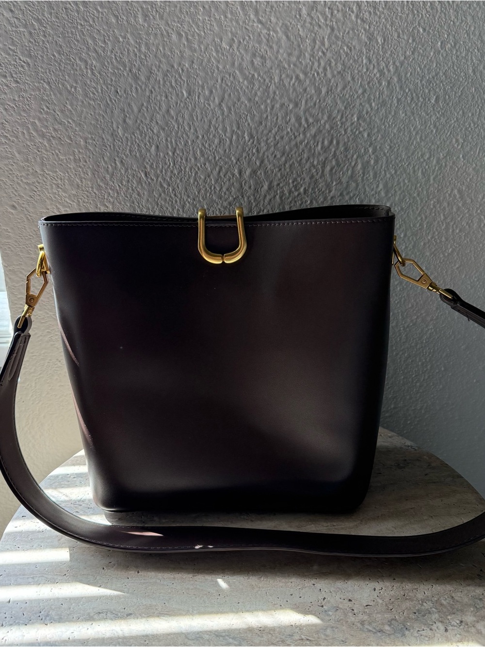 Madison West Dark Brown Bucket Bag/Shoulder Bag with Gold Hardware